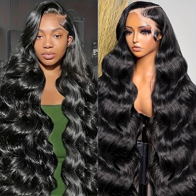 13x6 Lace Front HD Wigs Human Hair 210 Density Body Wave Pre Plucked 28 Inch Black Wig