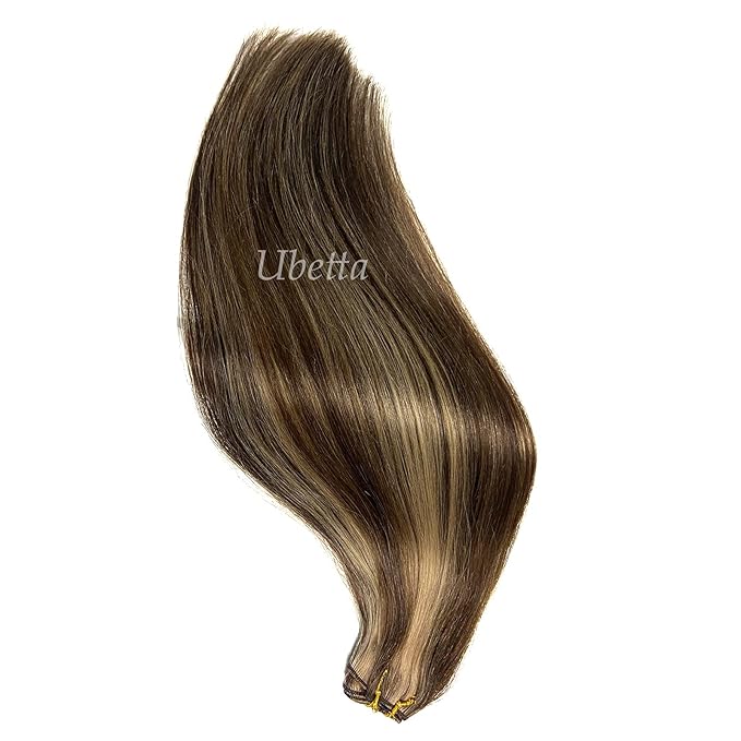 Ubetta Sew-in Human Hair Extensions - Dark Brown Balayage Ash Brown Hand Tied Weft Bundles - 14 Inch 80G