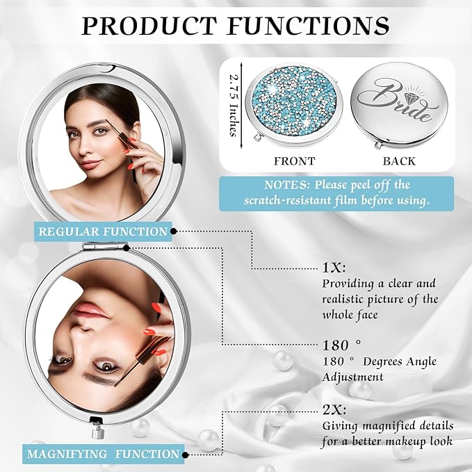 Barydat 10 Pieces Bridesmaid Gifts Set Magnifying Compact Mirror Bride I Do Crew Bridesmaid Proposal Gifts Travel Small Mirror for Purse Makeup Pocket Mirror for Women Wedding Party (Blue)