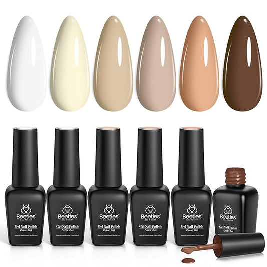 beetles Brown Gel Nail Polish Set Nude Gel Polish Nail Set 6 Colors Sandstorm Collection Peach Brown Natural Manicure Kit Soak Off Uv Led Lamp Needed for Women Gift Diy Home