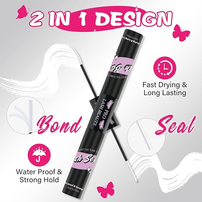 Lash Bond and Seal Cluster Lash Glue & Seal Waterproof Cluster Lash Glue for DIY Eyelash Extensions Waterproof Strong Hold (10ml, Clear Bond & Seal)