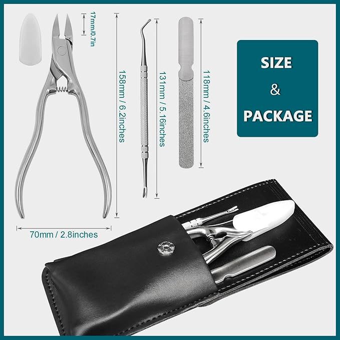 Toe Nail Clippers for Men Thick Nails for Seniors, Heavy Duty Large Ergonomic Long Handle Toenail Clippers for Seniors, 3pcs Set with Case (JCCT3PS)