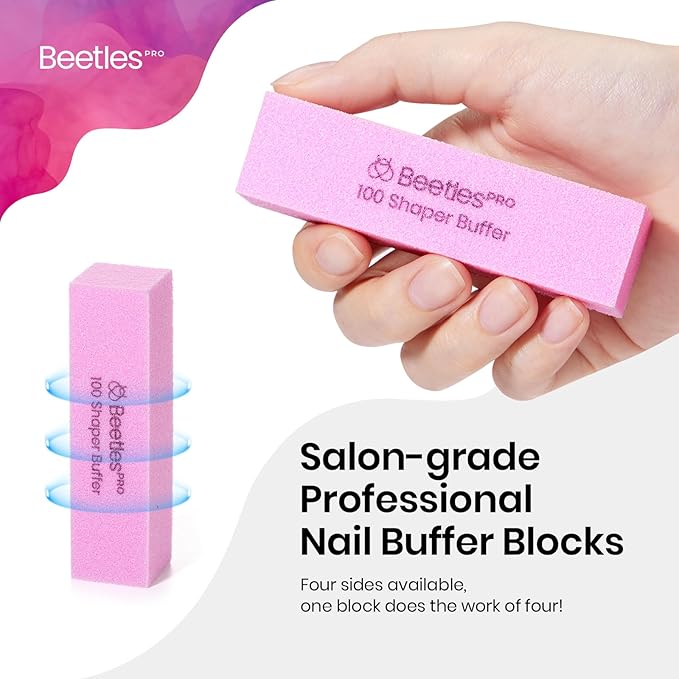 Beetles Nail Buffer Sanding Block 100 Grit 4-Sided Nail Buffers Blocks Nail File Pink for Nail Art Manicure 10 Pack