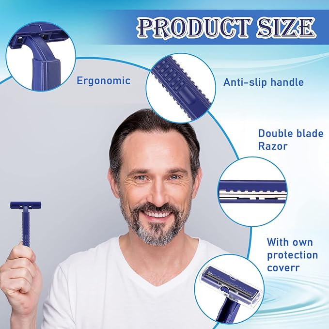 Chumia Twin Blade Razors for Men Stainless Steel Disposable Razors Men Bulk Plastic Shavers Multipurpose Portable Manual Disposable Shavers for Bathing Hotel Travel(1000 Pieces)