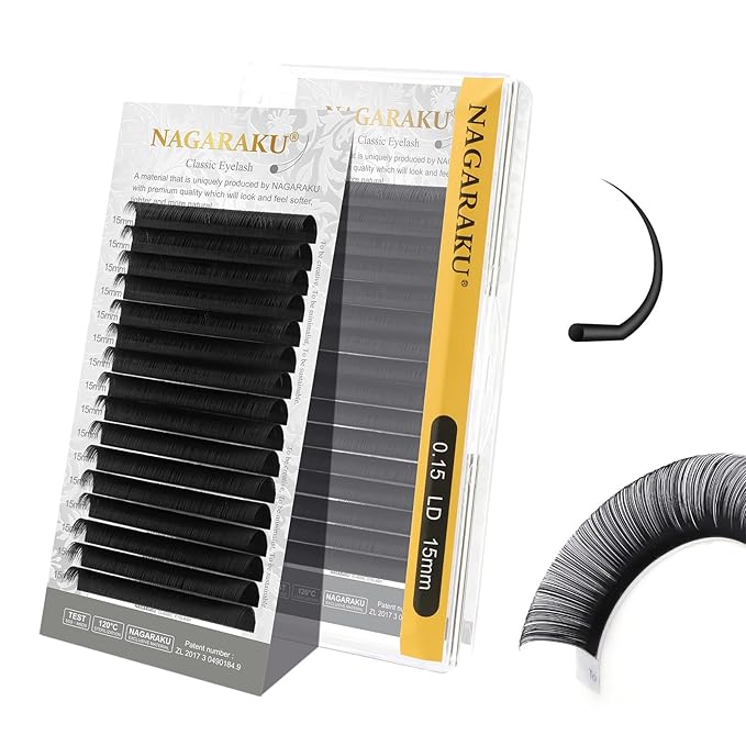 NAGARAKU Eyelash Extensions Individual Lashes Extensions Classic Lash Matte Black 16 Rows Soft Natural Matte Black Professional Beauty Salon Lashes Supplies - 0.15LD 15mm