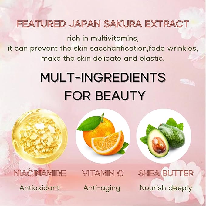 Japanese Sakura Bath Sets for Women Gift - Mother's Day Gifts for Mom - Travel Essentials for Women - Skincare for Girls 10-12 - with Scrub Body Lotion(One Size, 4PCS Sakura Scent)