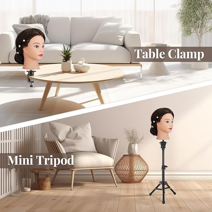 28" Mannequin Head with 60% Real Hair,Cosmetology Manikin Practice Doll Head with Hair,Braiding Hairdressing Head with Tripod Stand for Hair Styling with Table Clamp + DIY Hair Styling Set #4