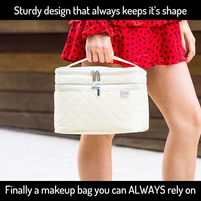 Large Travel Makeup Bag for Women - Cream Make Up Bag for Women - Travel Cosmetic Bag - Makeup Case Gifts for Women, Makeup Organizer Bag, Travel Toiletry Bag for Women