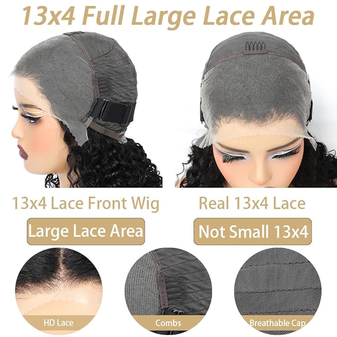 13x4 Deep Wave Lace Front Wigs Human Hair 13x4 HD Lace Front Wigs Lace Deep Curly Human Hair Wig For Women 180% Density Glueless Wigs Human Hair Pre Plucked For Beginners (28 Inch)