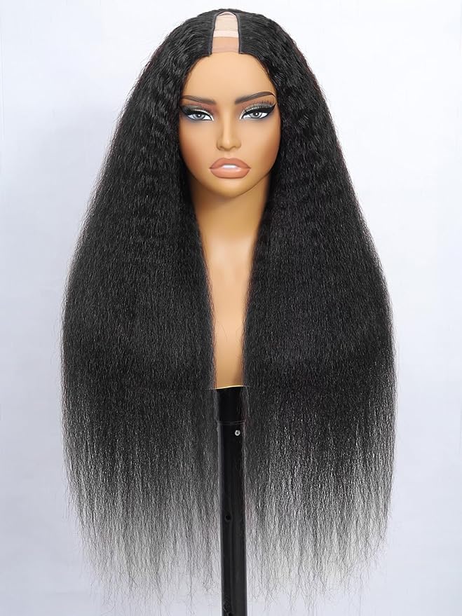 DMKEEP Kinky Straight U Part Human Hair Wig 12A Upgraded Glueless Full Head Clip in U Part Wigs for Women 22 Inch
