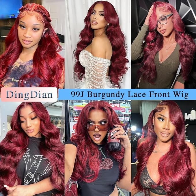 99J Burgundy Lace Front Wigs Human Hair Red Wig 22 Inch Burgundy Wig Human Hair 13x4 HD Body Wave Lace Front Wigs Human Hair 180 Density Pre Plucked Glueless Frontal Wigs Human Hair for Women