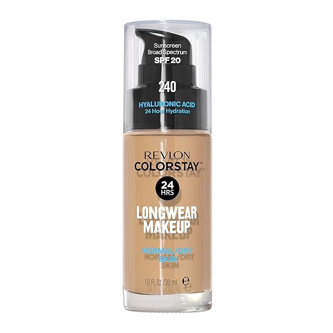 Liquid Foundation by Revlon, ColorStay Face Makeup for Normal & Dry Skin, SPF 20, Longwear Medium-Full Coverage with Natural Finish, Oil Free, 240 Medium Beige, 1 Fl Oz (Pack of 4)