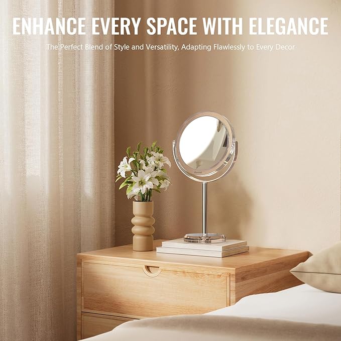 1X/ 30X Magnifying Mirror, Makeup Mirror with Tweezer, Double Sided Round Vanity Tabletop Mirror, 360° Rotation Portable for Dressing Table Desk Bathroom Bedroom Travel, Clear