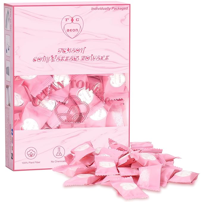Compressed Disposable Face Towel Cleaning Kit 100pcs,Portable & Compact Travel Size Towel Wash Cloth Cotton Wipes Tablets Coin Tissue Towelettes for Hotel Camping Backpacking Hiking(Pink)
