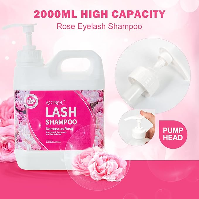 Eyelash Extension Cleanser Rose 2L Natural Lash Extension Shampoo Professional Eyelid Foaming Cleanser Paraben & Sulfate Free Non-lrritating with Salon and Home Care