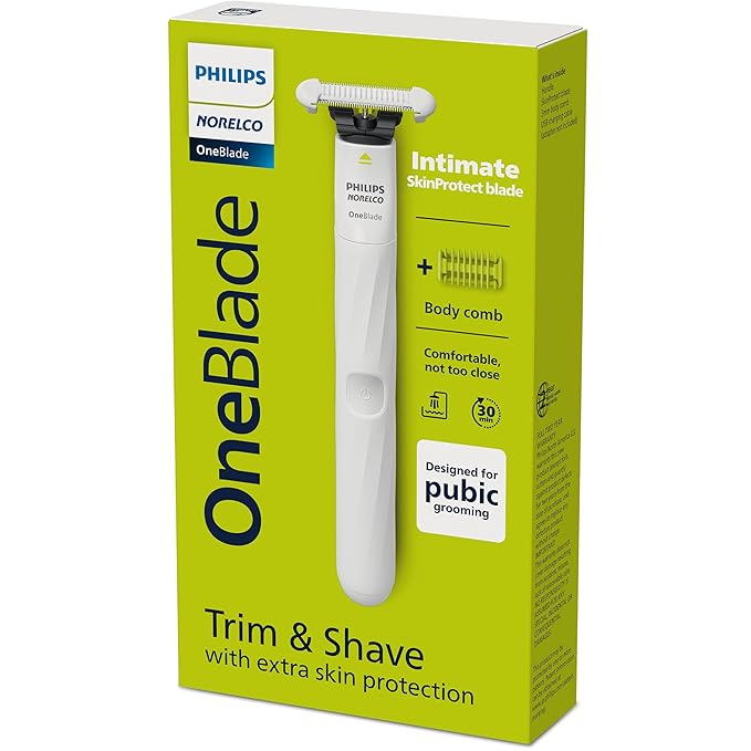 Philips Norelco OneBlade Intimate Pubic and Personal Body Groomer, QP1924/70 + Philips Norelco OneBlade Intimate SkinProtect Replacement Blade 2 pack, QP229/80