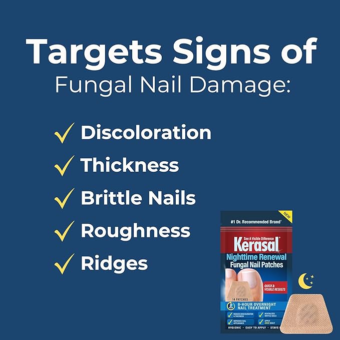 Kerasal Nighttime Renewal Fungal Nail Patches - 14 Patch - Overnight Nail Repair for Nail Fungus Damage, 8-Hour Nail Treatment Restores Healthy Appearance