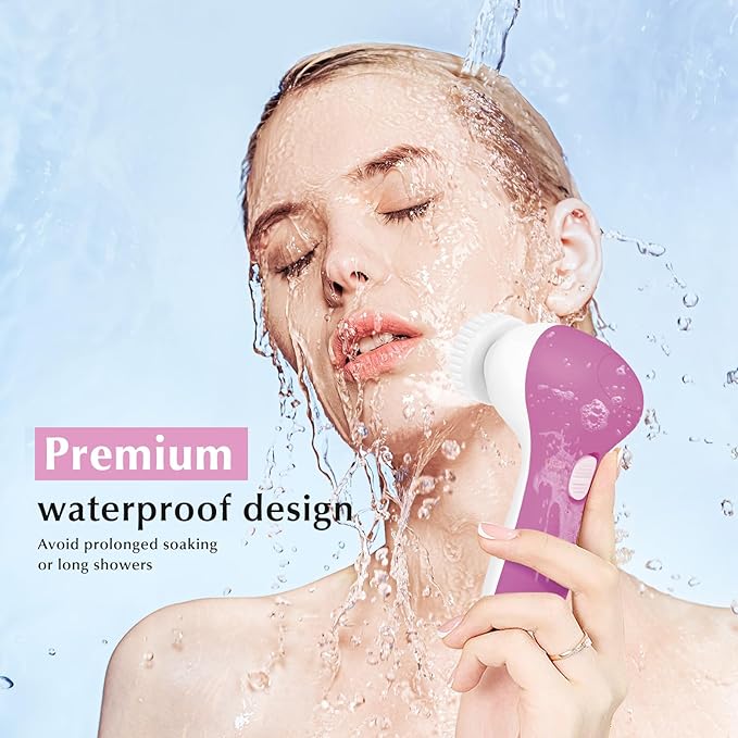 COSLUS Facial Cleansing Brush Silicone Face Scrubber: 2 in1 FBS-D Electric Exfoliating Device Waterproof Deep Cleaning Exfoliation Rotating Spa Machine - Electronic Skincare Wash Spinning System