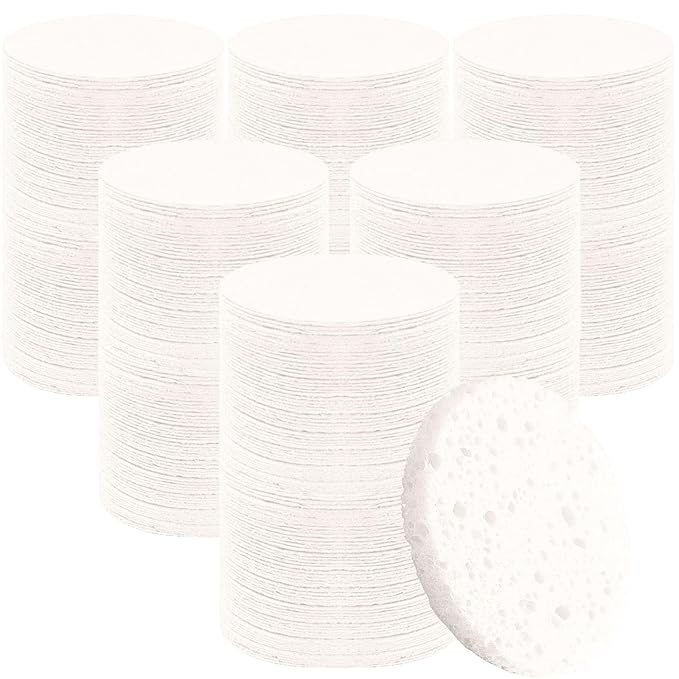 Beieverluck 300 Count Compressed Facial Sponges for Cleansing Natural Cellulose Disposable Face Sponge Spa Sponge for Face Cleansing Exfoliating Makeup or Mask Removal, White
