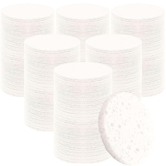 Beieverluck 300 Count Compressed Facial Sponges for Cleansing Natural Cellulose Disposable Face Sponge Spa Sponge for Face Cleansing Exfoliating Makeup or Mask Removal, White