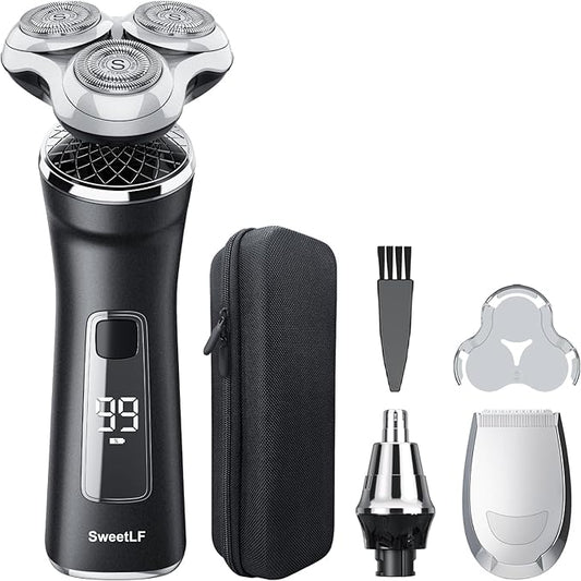 Electric Razor for Men with Travel Case, SweetLF 100% Waterproof Electric Shaver,Wet Dry Shaving/Rechargeable/Sideburns/Trimmer/Nose Trimmer/Type C Charging Cable
