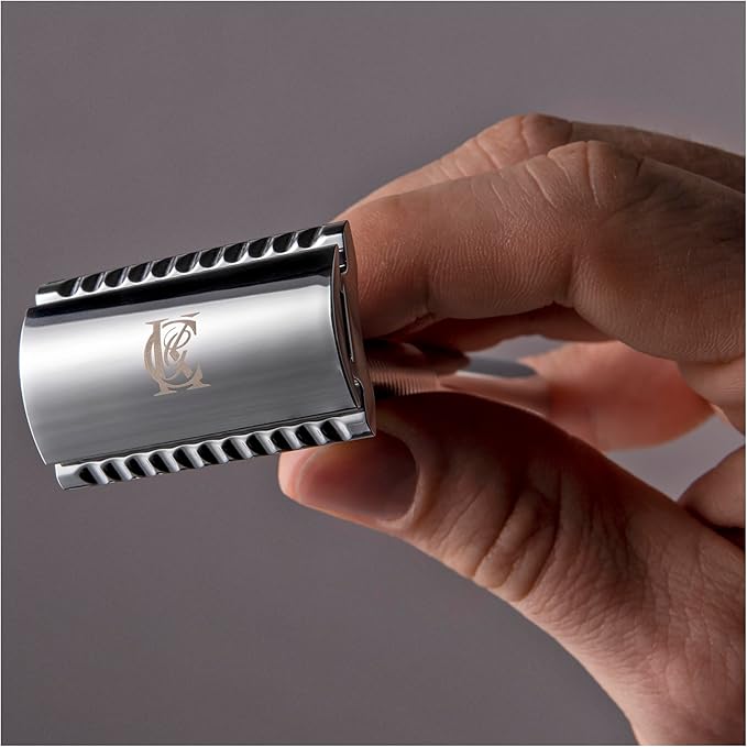 King C. Gillette Double Edge Safety Razor for Men, 5 Platinum Coated Double Edge Razor Blades, Gifts for Men