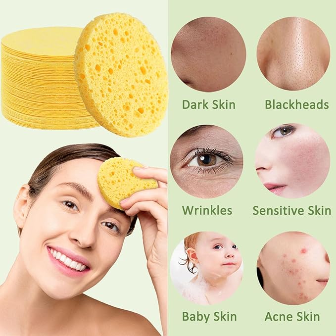 Beieverluck 300 Count Compressed Facial Sponges for Cleansing Natural Cellulose Disposable Face Sponge Spa Sponge for Face Cleansing Exfoliating Makeup or Mask Removal, Yellow