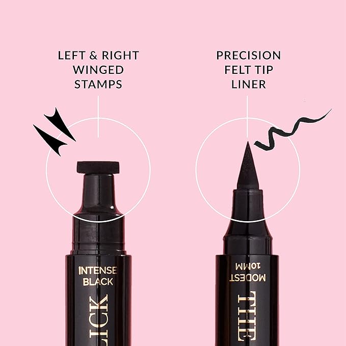 The Quick Flick Winged Eyeliner Stamp - Waterproof & Smudge Proof Vegan Cat Eye - 4mm Thick Wing & 10mm To The Point Felt-Tip Hypoallergenic Pen (Hot Fudge-2 Pen)