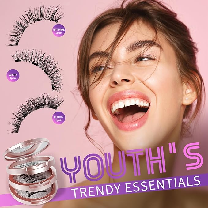magnetic eyelashes,3pairs,3styles,natural look,wispy,fluffy,magnetic eyelashes with applicator,No glue needed,Reusable,Waterproof,Easy to apply