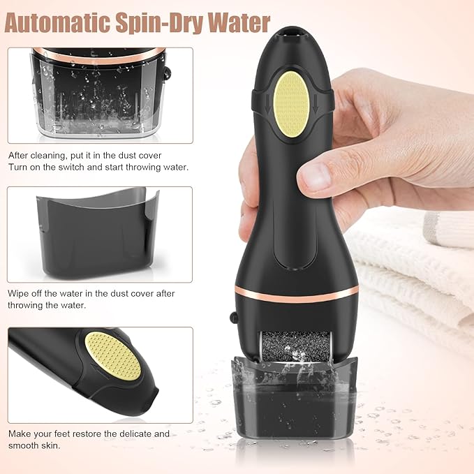 AdamPark Electric Foot File Callus Remover for Feet, Rechargeable Pedicure Kit Foot Care with 3 Speed, Callus Remover Kit with 3 Roller Heads, Battery LCD Display for Remove Cracked Heels Calluses