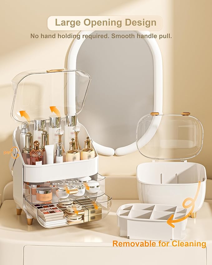 Makeup Organizer, Skincare Holder Bathroom Counter Organizer, Storage Box Cosmetic Display Cases, Teen Girl Gifts Trendy Stuff Make up Organizers for Vanity, Dresser, Countertop (Rose Gold)