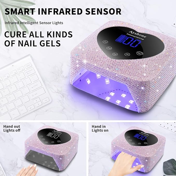 Cordless UV LED Nail Lamp,72W Rechargeable Nail Dryer Gel Polish Light with Large LCD Display,Rechargeable Nail Curing Lamp for Salon & Home (Pearl Pink)