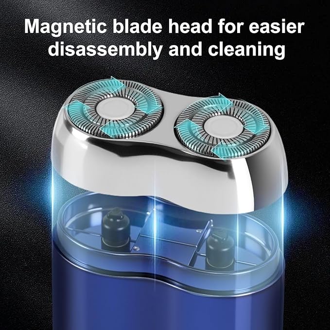 Mini Electric Shaver for Men, Upgrade Pocket Dual Head Shaver, Portable Razor for Men, Rechargeable Waterproof Compact Travel Electric Razor, USB Close Battery shavers (Blue)