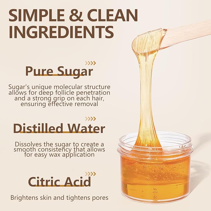 Sugar Wax Kit for Hair Removal: 300g Body Organic Sugaring Paste for Personal Home Use and Professional Salon Use - with 20pcs Wax Strips and 10pcs Sticks