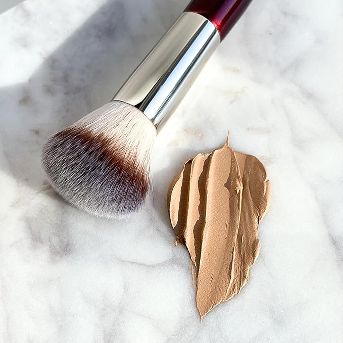 BK BEAUTY - LARGE BUFFER & ROUND FOUNDATION (2PC) - Professional Makeup Brush Set for Liquid or Cream Foundations, Powder & Blush | Premium Face Brushes for Flawless Application