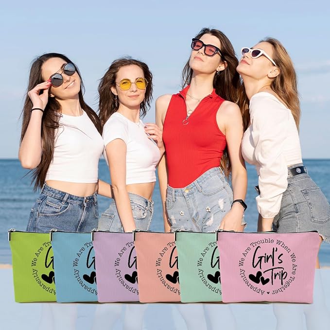 6Pcs Girls Trip Gifts Favors, 2025 Girls Weekend Gifts Makeup Bag, Bestie Gifts Weekend Bag Travel Gifts Vacation Cosmetic Bag, Friendship Gifts for Women Friend, Graduation Wedding Gifts Toiletry Bag