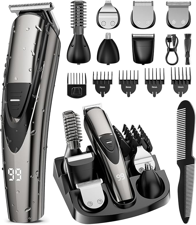 Electric Beard Trimmer for Men: 16-in-1 Professional Barber Hair Clippers - Cordless Grooming Kit - Turbo Speed & Precision Blades