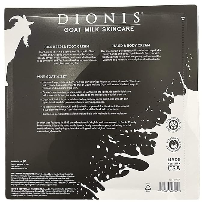 DIONIS NATURAL GOAT MILK SKINCARE HAND CREAM 3.3 OZ & FOOT CREAM 4 OZ