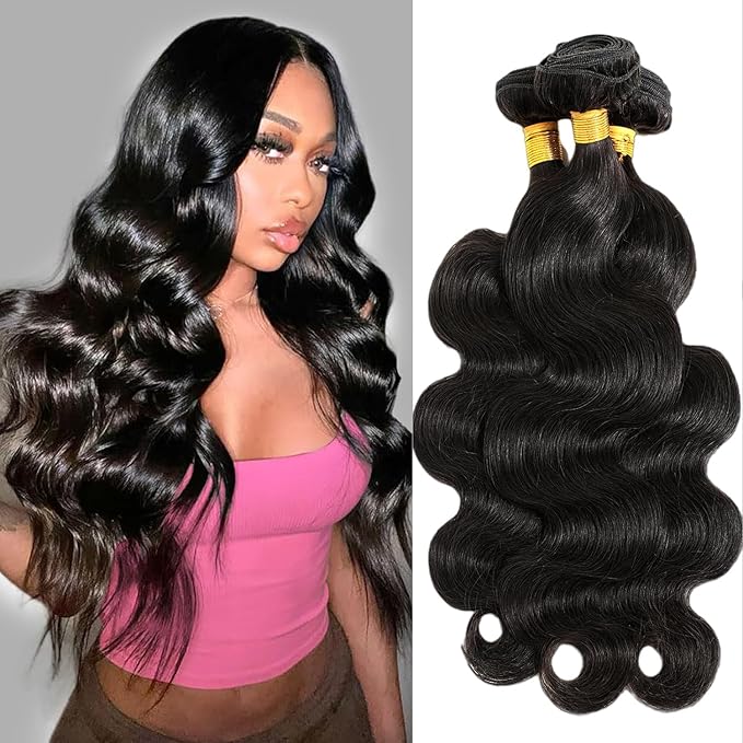 12A Human Hair Bundles 16 18 20 Inch Body Wave Bundles Human Hair 100% Unprocessed Brazilian Virgin Hair Body Wave 3 Bundles Deals Human Hair Extensions Quick Weave For Black Women Natural Black