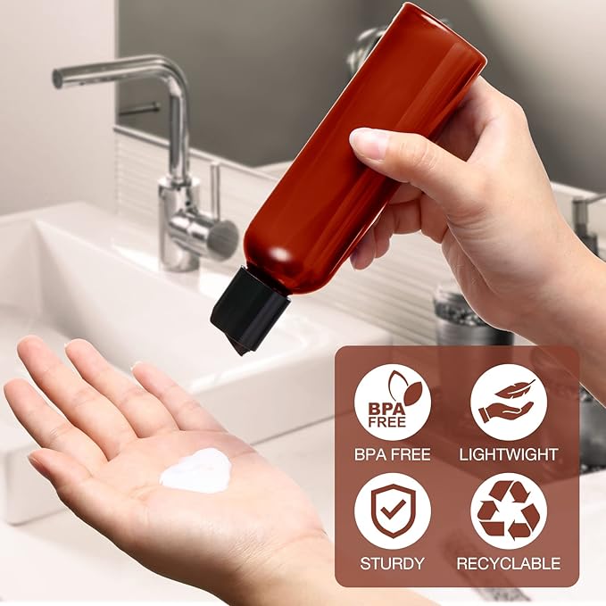 30 Pieces 6.8 oz Amber Empty Plastic Bottles Squeeze Refillable Containers with Flip Cap Empty Travel Squeeze Bottle for Lotions Liquid Body Soap Conditioner Creams