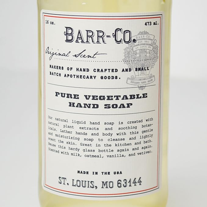 BARR-CO. Hand Soap – Natural Liquid Soap with Oat, Vanilla & Vetiver, Moisturizing Vegan Formula for Bathroom & Kitchen, Original Scent 16fl oz