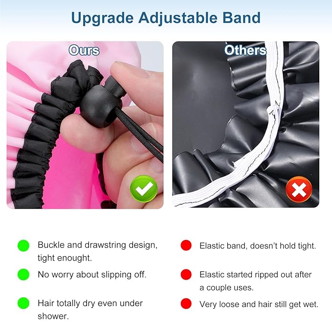 3 Pcs 15" Super Jumbo Shower Cap - Reusable Dual Waterproof for Women, Extra Large Satin Lined for Braids & Long Hair, XL Adjustable for Locs Dreadlocks Music