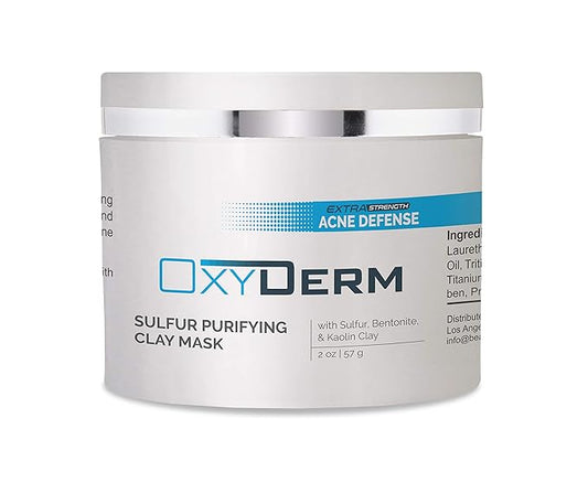 Sulfur Purifying Clay Mask- Deep Pore Cleansing Treatment. Clears Away Acne Blemishes, Clogged Pores, Scars, Oily Skin, Whitehead & Blackhead Pimples for Face & Body with Natural Healing.