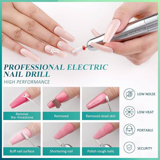 Poly Nail Gel Kit, 15ml*4pcs Nail Extension Gel, Clear White Builder Nail Gel with Top and Base Coat, Slip Solution, Nail Lamp&Drill, DIY Salon at Home for Beginner and Professional