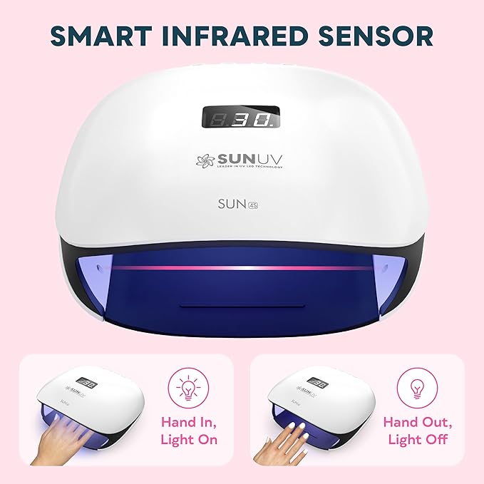 SUNUV 48W UV LED Nail Lamp, UV Light for Gel Polish with 4 Timer Settings, Nail Dryer with LCD Display Removable Base SUN4S Black