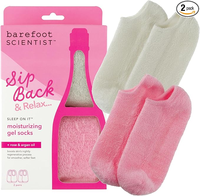 Barefoot Scientist Sleep On It Overnight Moisturizing Gel Socks, Nourish Your Feet, Sip Back & Relax, Pink and Champagne, 2 Pack