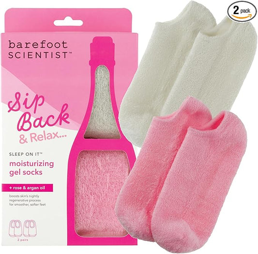 Barefoot Scientist Sleep On It Overnight Moisturizing Gel Socks, Nourish Your Feet, Sip Back & Relax, Pink and Champagne, 2 Pack