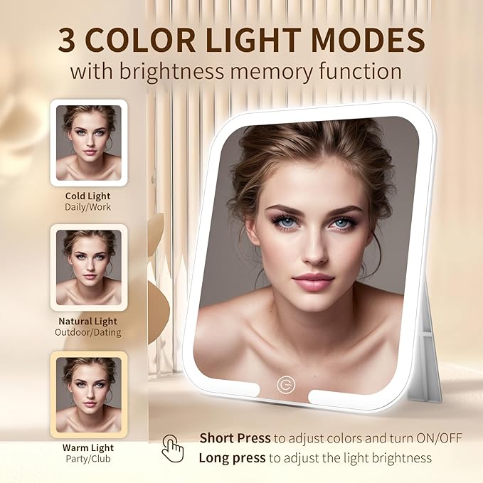 Makeup Bag with Magnetic Detachable Lighted Mirror, Travel Makeup Bag with Mirror 360° Angle, PU Leather Makeup Organizer Bag with Mirror and Lights, Portable Cosmetic Case Accessories Train Case Gift