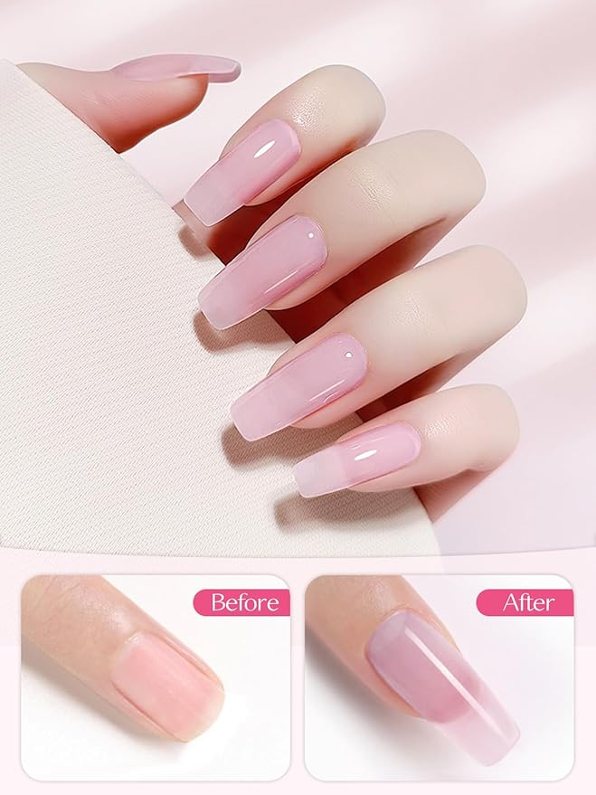 EBANKU Nude Pink Acrylic Powder Set, 6 Colors Jelly Pink, White, Nude - 6 * 10g/0.35oz for Nail Extension, Carving, French Nail