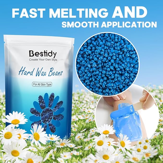 Bestidy Wax Beads, Bagged 500g/1.1lb/17.6oz, Waxing beans for Hair Removal, Women Men, Home Waxing for All Body and Brazilian Bikini Areas (500g)